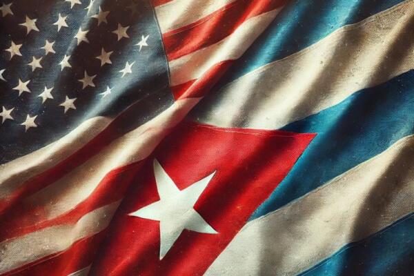 Bandera de Estados Unidos junto a la de Cuba.