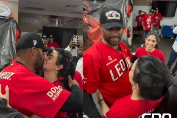 VIDEO | Albert Pujols y Nicole Fernández protagonizan tierno momento tras campeonato del Escogido