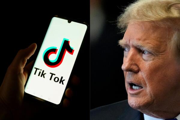 Logotipo de la plataforma de redes sociales china Tiktok y el presidente de Estados Unidos Donald Trump. (Foto de Antonin UTZ y Seth Wenig / AFP)