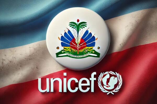Logo de Unicef en conjunto con la bandera de Haití.