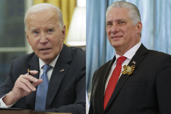 Fotografía del presidente de los Estados Unidos Joe Biden, y el presidente de Cuba, Miguel Díaz-Canel. 
EFE/ Chris Kleponis 