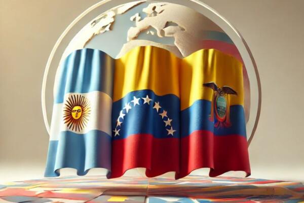 Banderas de Argentina, Venezuela y Ecuador.