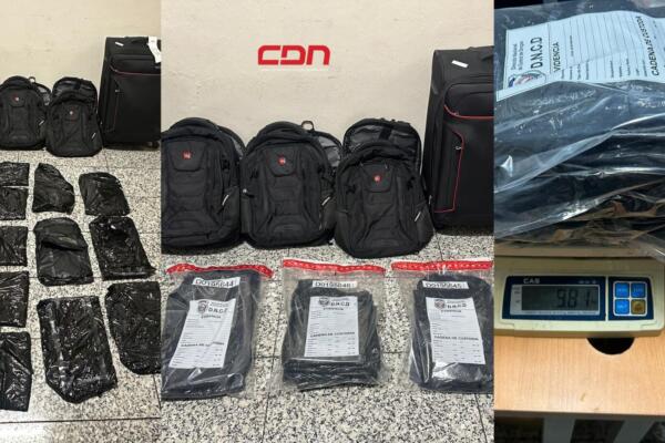 Los equipos actuantes intervinieron el equipaje de una mujer que viajaría a Madrid. Foto: Fuente externa 