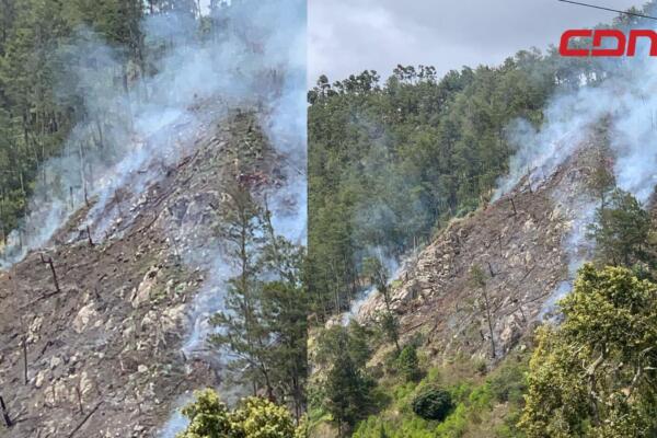 Incendio, originado la noche del pasado lunes en la comunidad La Ciénaga de Manabao, municipio de Jarabacoa