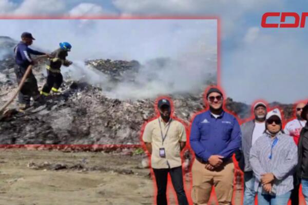 Operativo de emergencia para controlar el fuego del vertedero del distrito municipal de La Canela, en Santiago. (Imagen CDN Digital)