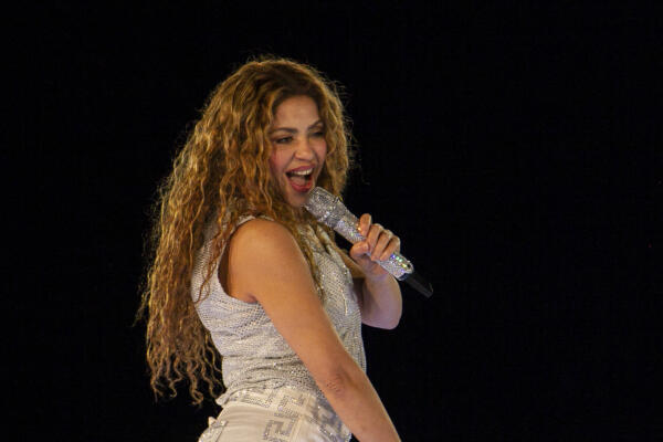 Colombian singer Shakira performs during her 'Las Mujeres ya no Lloran' tour at the Nemesio Camacho 'El Campin' stadium in Bogota on February 26, 2025. (Photo by STRINGER / AFP)