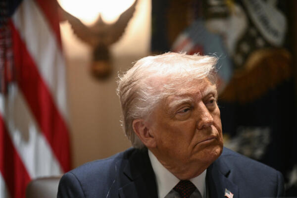 US President Donald Trump looks on during a cabinet meeting in the Cabinet Room of the White House on March 24, 2025, in Washington, DC. (Photo by Brendan SMIALOWSKI / AFP)