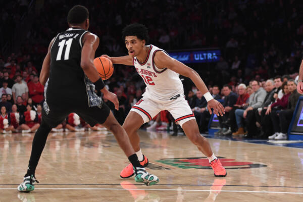 St. John's University Red Storm guard R.J. Luis Jr. during  game played against the Georgetown University Hoyas at Madison Square Garden in New York, New York on January 14, 2025. St. John's defeated Georgetown 63-58.  (Tomasso DeRosa ©)