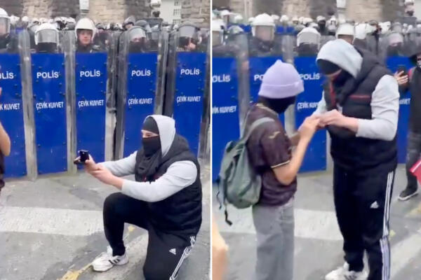 Video  Joven le propone matrimonio en medio de una protesta