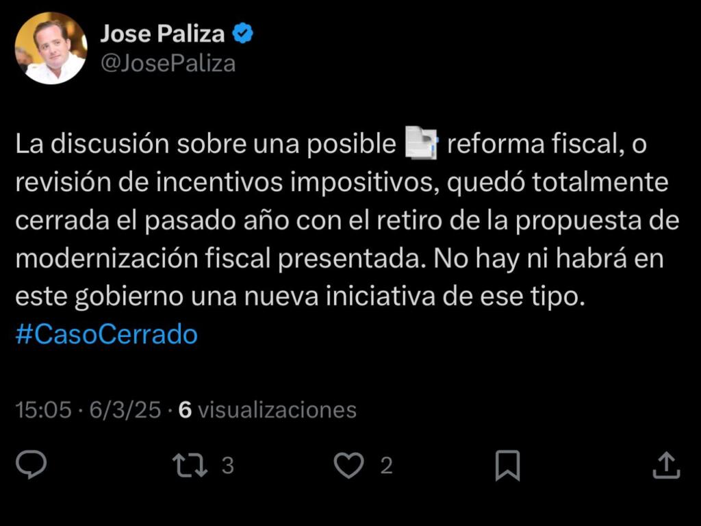Gobierno reafirma que no impulsará reforma fiscal ni revisión de incentivos