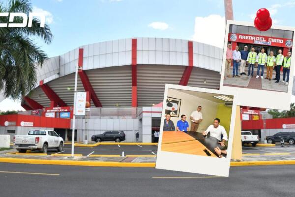 El ministro de Deportes, Kelvin Cruz, junto a un equipo de ingenieros, realizó una evaluación del techo de la Gran Arena del Cibao. Foto: CDN Digital