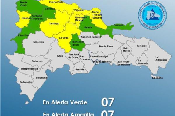 COE eleva a 14 las provincias en alerta por sistema frontal y vaguada.