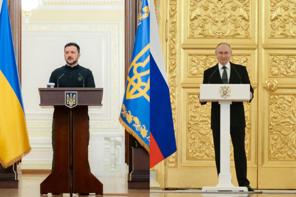 Ucrania espera respuesta de Rusia sobre encuentro en persona entre Zelenski y Putin. (foto,AFP)
***EDITOR'S NOTE : IMAGE ON THE RIGHT OF THE COMBINATION IS DISTRIBUTED BY THE RUSSIAN STATE OWNED AGENCY SPUTNIK*** /