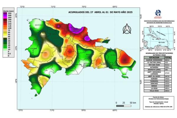 Indomet: lluvias en Espaillat superan tres veces su promedio histórico en cinco días.
