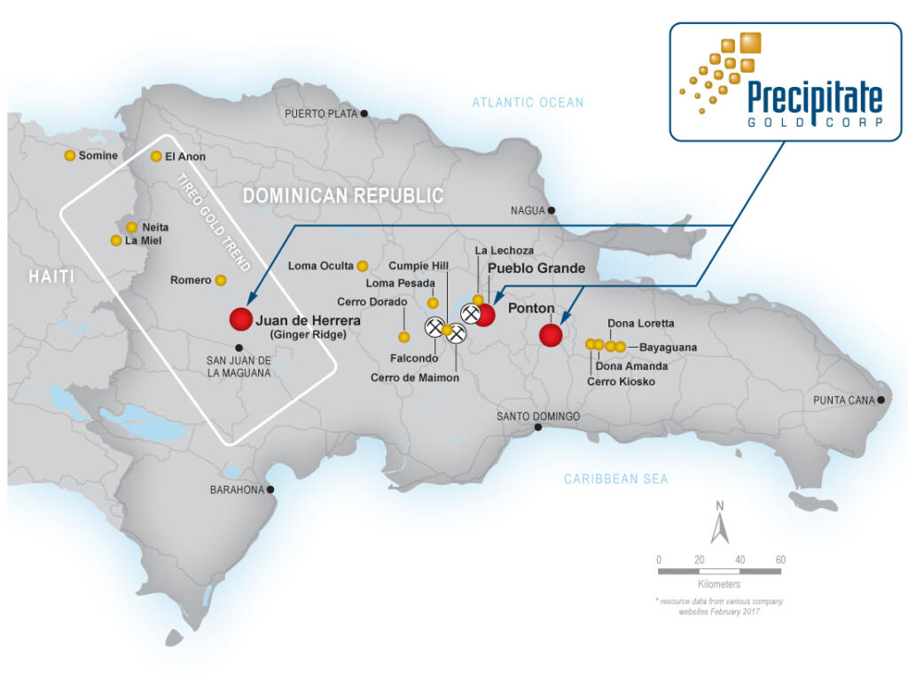 El Proyecto Juan de Herrera de exploración de oro de Precipitate se encuentra al norte de San Juan
