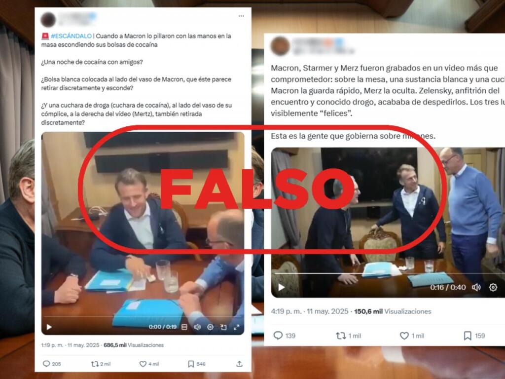 Mensajes de X que difunden la falsa idea de que Macron oculta bolsas de cocaína en este vídeo