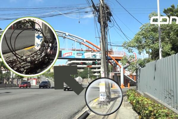 Transeúntes y conductores expresaron su preocupación por el poste inclinado en avenida Los Próceres, Distrito Nacional. Foto: CDN Digital