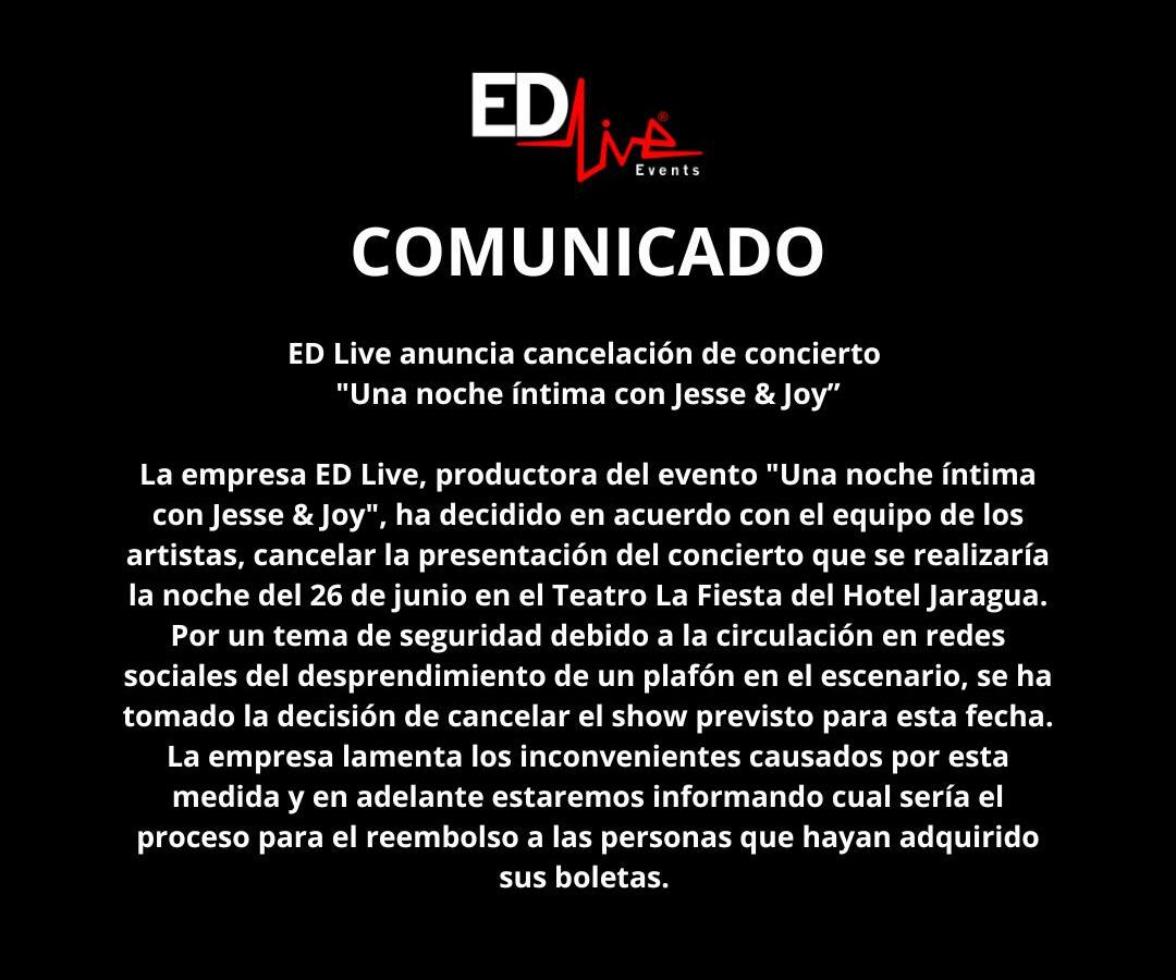 Cancelan concierto de Jesse & Joy en el Jaragua