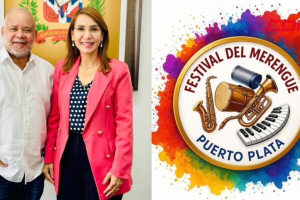 gobernadora de Puerto Plata, Claritza Rochtte, y el CEO del Festival del Merengue, Luciano Vásquez.