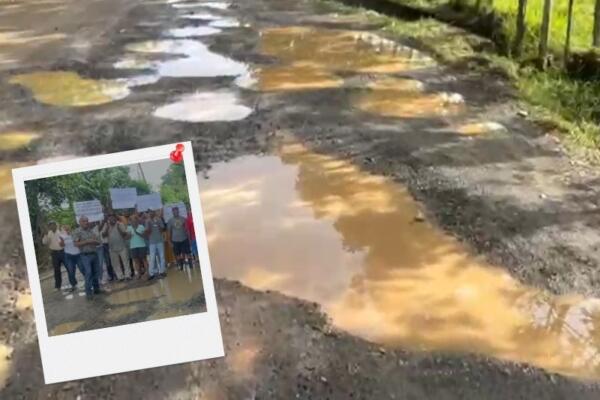 Comunitarios de Cotuí protestan por el arreglo de carretera principal.
