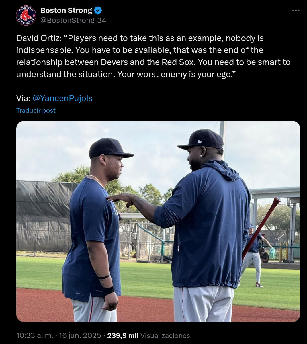 "¿Qué hacen con tu ego? lo compran": David Ortiz sobre Devers