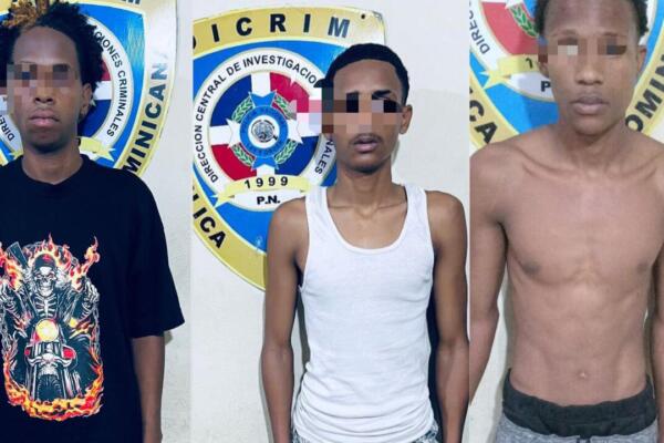 Los detenidos son Brayan Pérez Ramírez, Erick De Paula Valera, apodado como Ramón y Carlos Frías García, más conocido como el delivery. Foto: PN