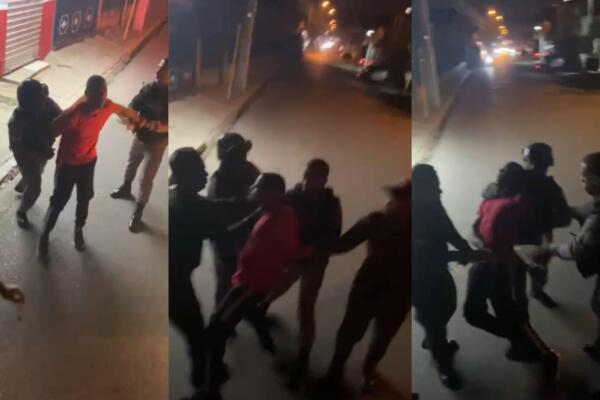Momento en que uno de los arrestados graba lo que calificó como un exceso policial. 