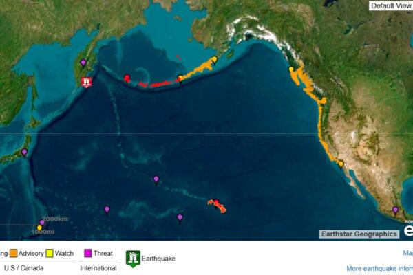 Imagen cedida por el Servicio Meteorológico Nacional (NOAA) de los Estados Unidos y su Sistema de Alerta de Tsunamis que muestra el punto origen del terremoto de magnitud 8,8 este martes, en la península rusa de Kamchatka (Rusia) y las posibles áreas de impacto de tsunami. Un terremoto de magnitud 8,8 frente a las costas del sur de la península rusa de Kamchatka desató alertas de tsunami en varios países bañados por el océano Pacífico, entre ellos Japón y los territorios estadounidenses de Hawái y Alaska. EFE/ NOAA /SOLO USO EDITORIAL/ SOLO DISPONIBLE PARA ILUSTRAR LA NOTICIA QUE ACOMPAÑA (CRÉDITO OBLIGATORIO)