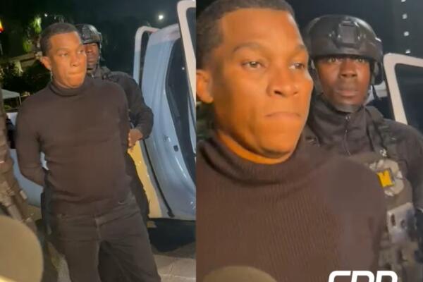 Presunto narcotraficante Jeison Alexis Moreno, alias “Copita” mientras era trasladado tras su recaptura. Foto: CDN Digital