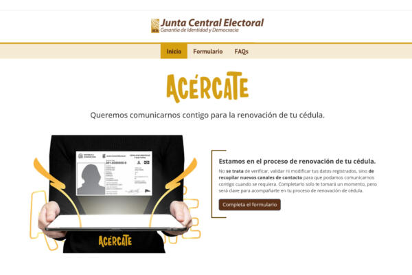 Vista de la plataforma digital “Acércate” de la JCE