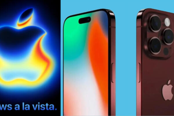 Logotipo brillante de Apple con lema en español