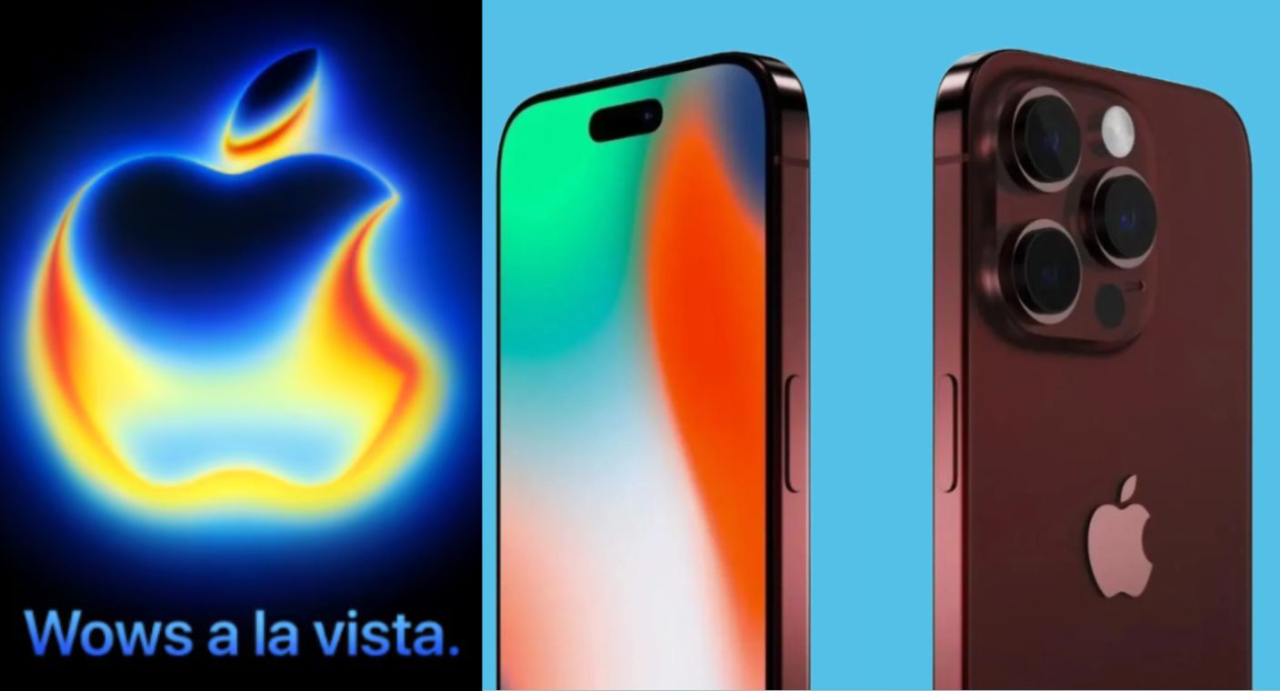 Logotipo brillante de Apple con lema en español