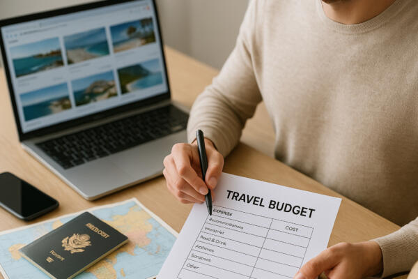Persona revisando presupuesto de viaje