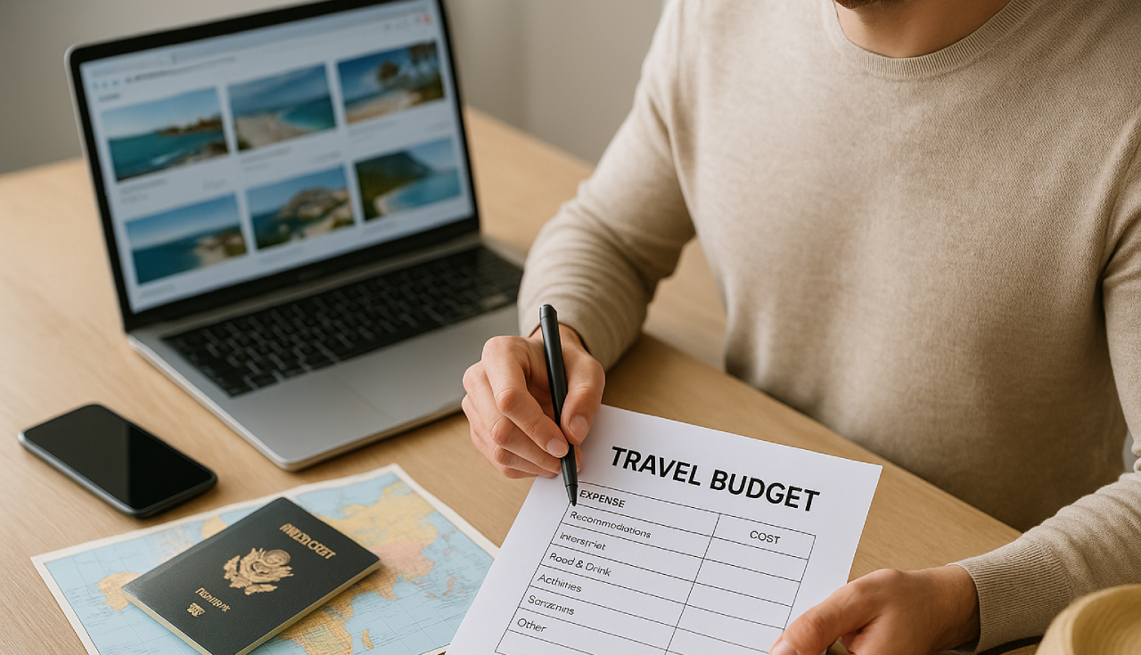 Persona revisando presupuesto de viaje