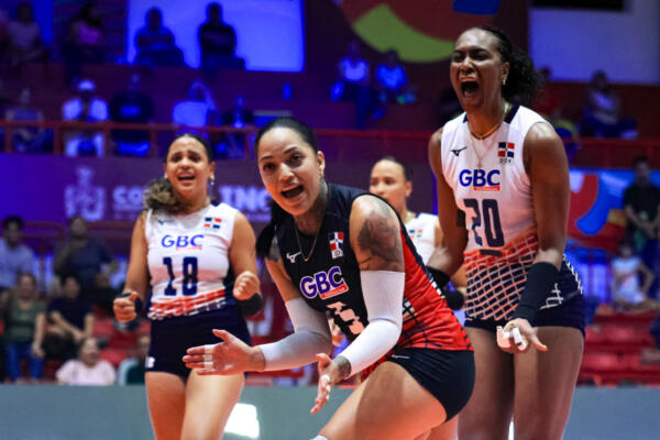 Brayelin Martínez celebrando un punto durante el triunfo de RD sobre Colombia en la Copa Panamericana 2025.
