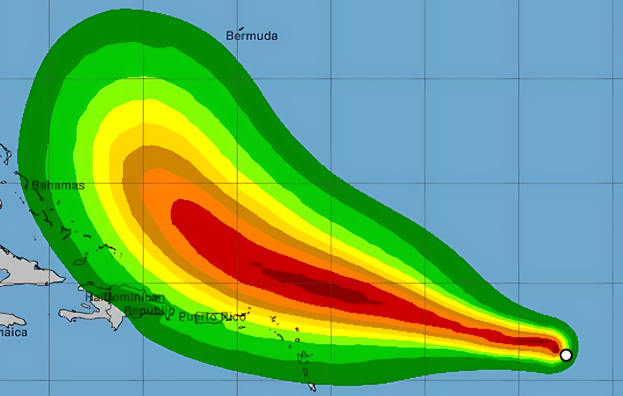 Imagen satelital de la tormenta tropical Erin en el Atlántico