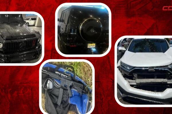 Desconocidos atacan Mercedes Benz en el DN y huyen tras abandonar vehículo con fusil en su interior.