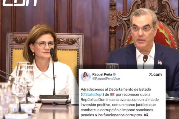 Raquel Peña agradece reconocimiento de EE.UU. a gestión de Abinader en lucha contra la corrupción