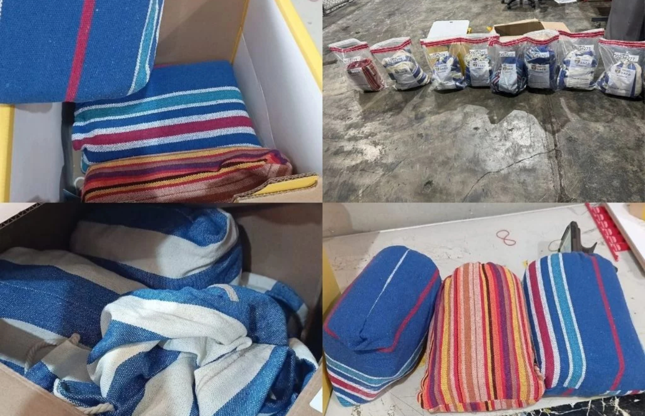 Agentes DNCD muestran hamacas impregnadas con cocaína en el AILA