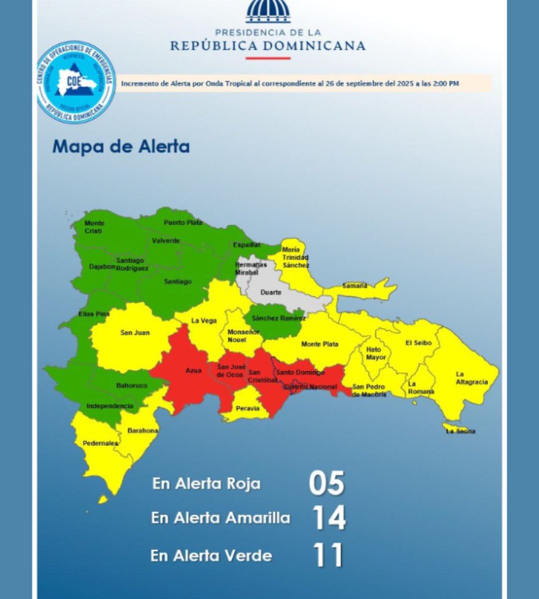 Boletín de las 2:00 de la tarde del COE este viernes.