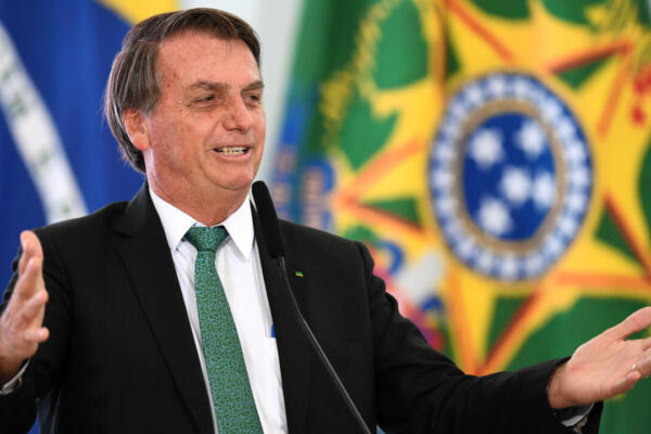 Brazilian President Jair Bolsonaro delivers a speech during a ceremony alluding to the International Day Against Corruption at Planalto Palace in Brasilia on December 9, 2021.