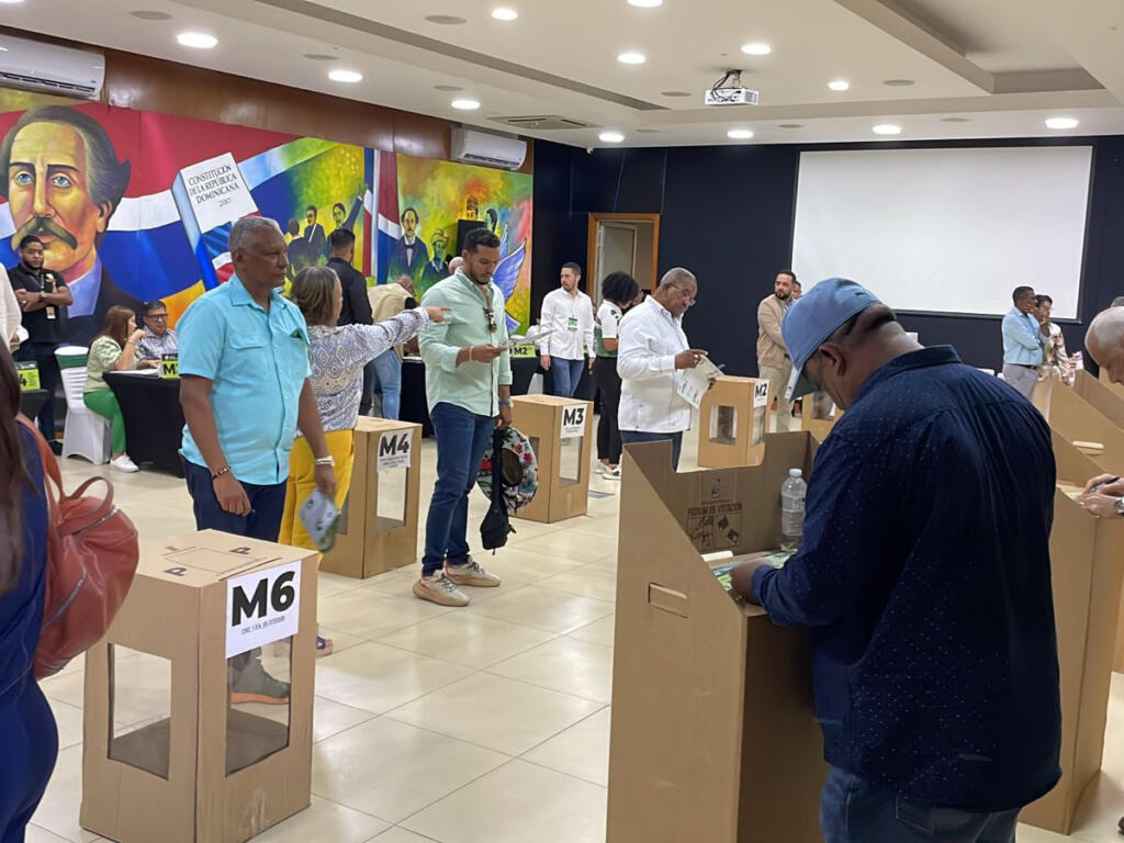 Miembros de la Fuerza del Pueblo durante jornada de votación interna en Santo Domingo