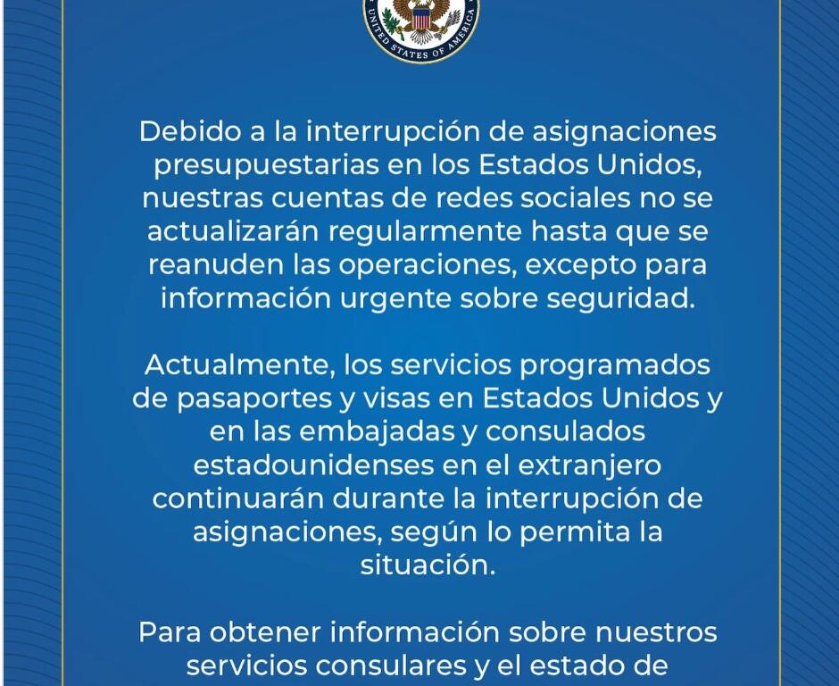 Comunicado de la Embajada en RD tras el cierre del gobierno en EE. UU