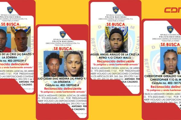 Cuatro presuntos delincuentes buscados de manera activa por la Policía Nacional. 