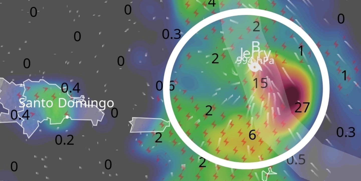 Imagen satelital de la Tormenta Tropical Jerry en el Atlántico