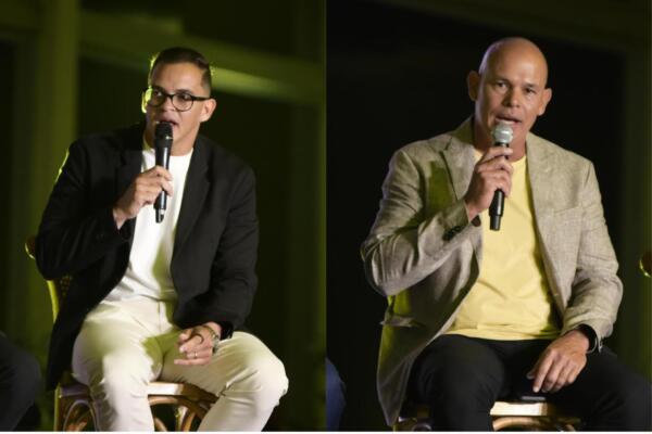 De izquierda a derecha Gian Guzmán, director de operaciones de béisbol de las Águilasy René Francisco, Gerente General