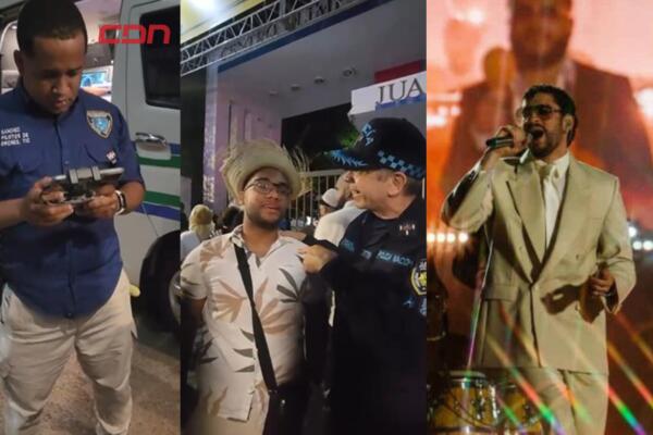 Drones de la Policía Nacional sobrevuelan el Estadio Olímpico para reforzar la seguridad durante los conciertos de Bad Bunny.