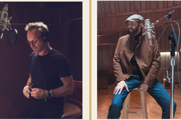 Juan Luis Guerra y Sting durante la grabación de “Estrellitas y Duendes” en Nueva York.