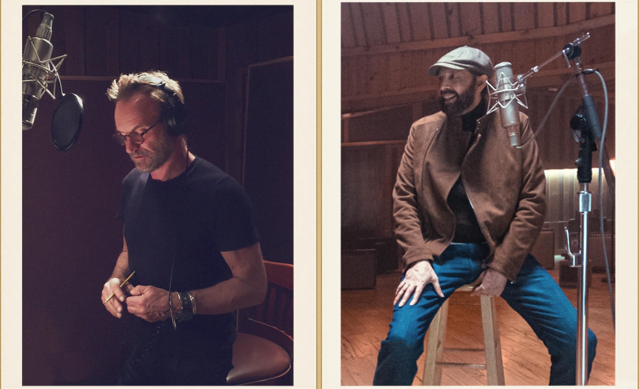 Juan Luis Guerra y Sting durante la grabación de “Estrellitas y Duendes” en Nueva York.