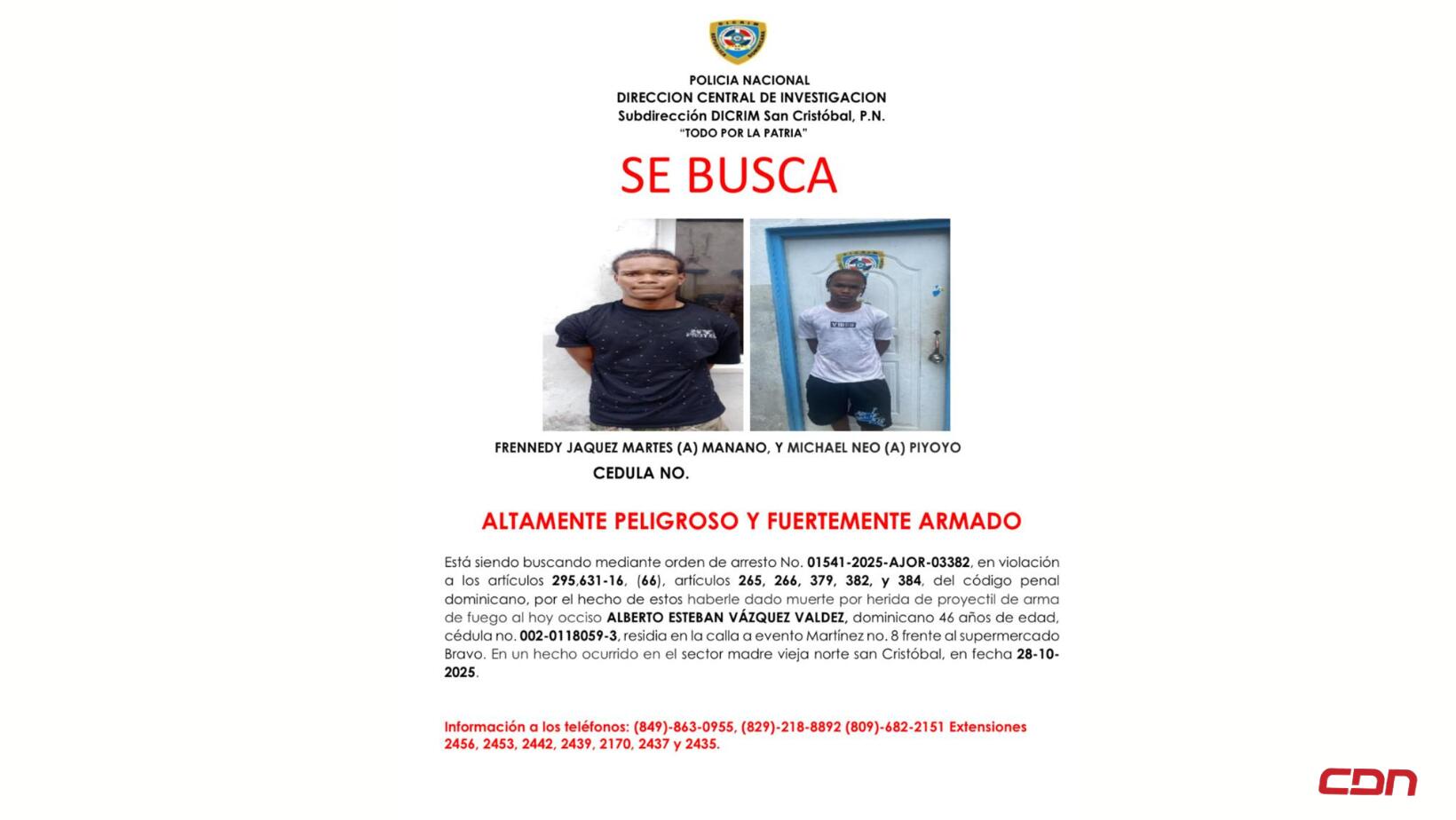 PN activa búsqueda de “Manano” y “Piyoyo”, implicados en homicidio